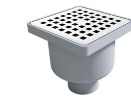 Caniveau de douche à sortie verticale, grille inox carrée.