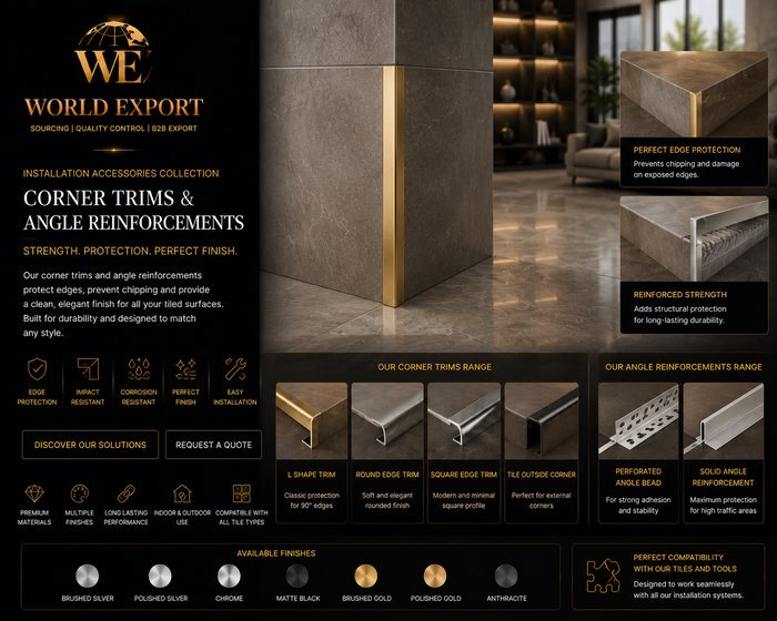 Affiche de marque World Export — Cornières & renforts d'angle.