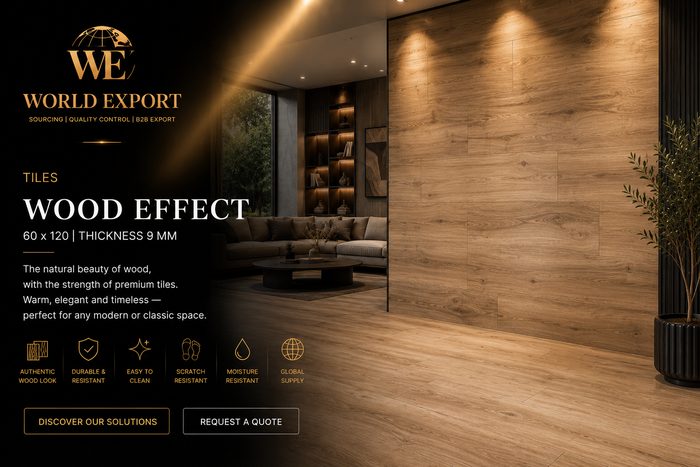 Affiche de marque World Export — Carrelage Effet Bois, finition premium.