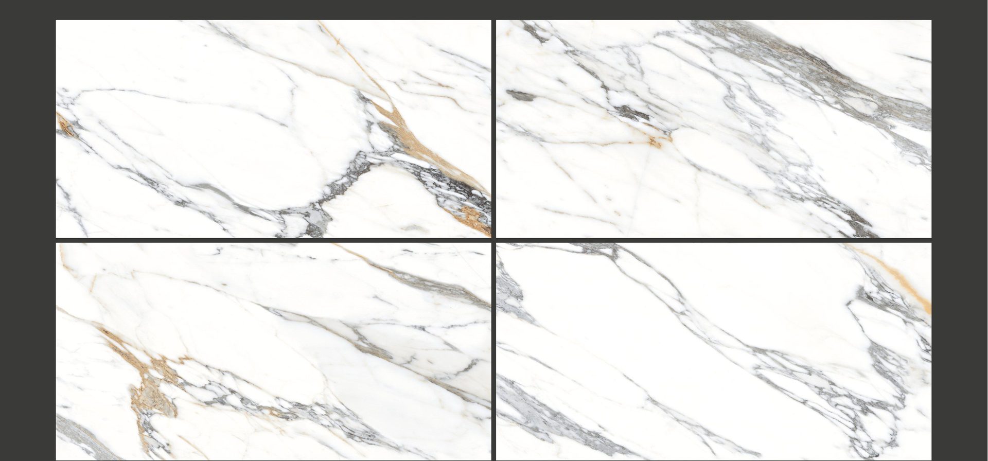 Carrelage grand format effet marbre, décor Calcatta Carve, fini glossy, 600×1200mm.