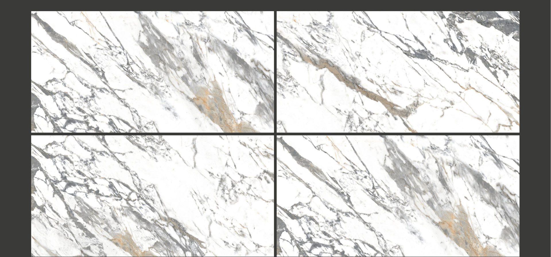 Carrelage grand format effet marbre, décor Panda Gold, fini glossy, 600×1200mm.