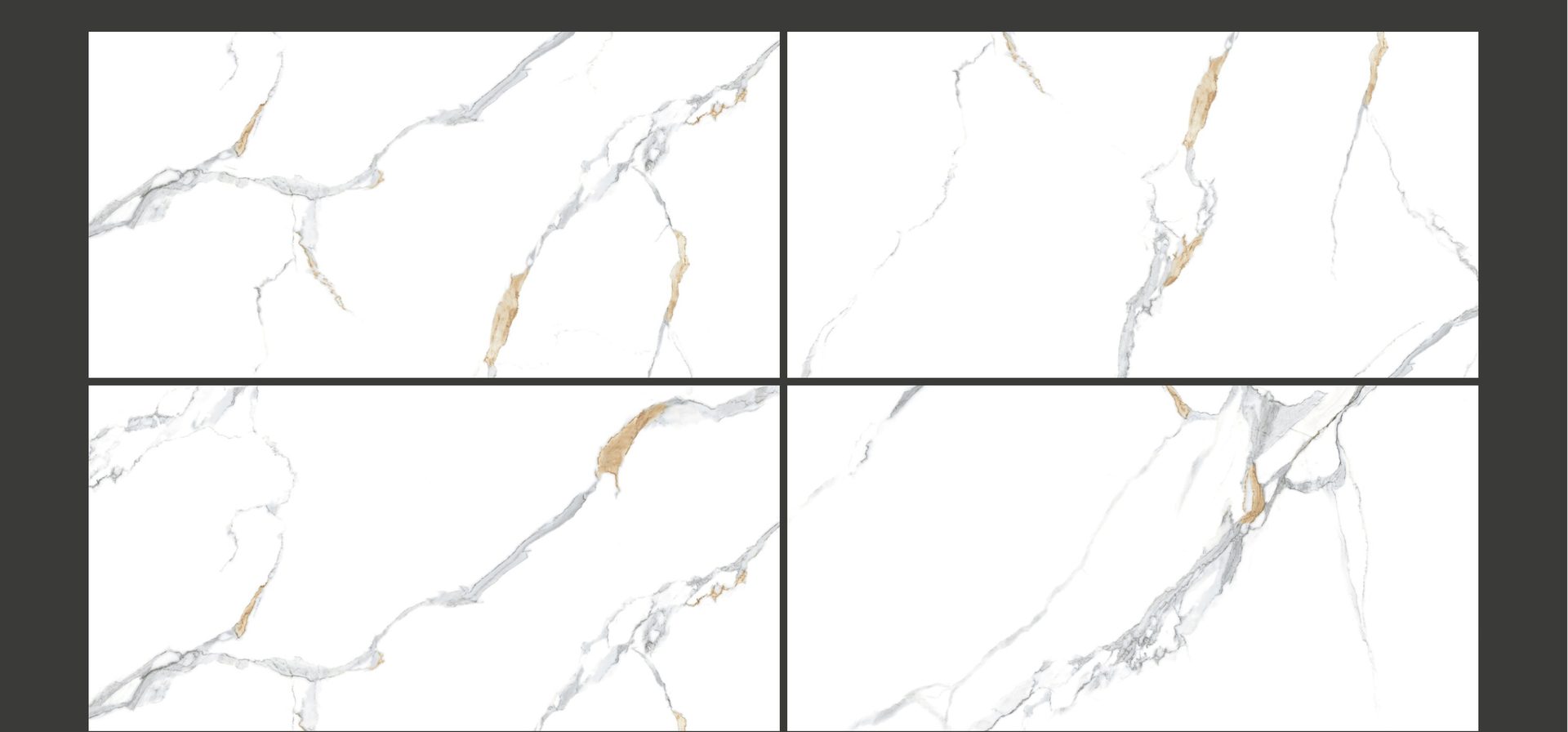 Carrelage grand format effet marbre, décor Statuario Listone, fini glossy, 600×1200mm.