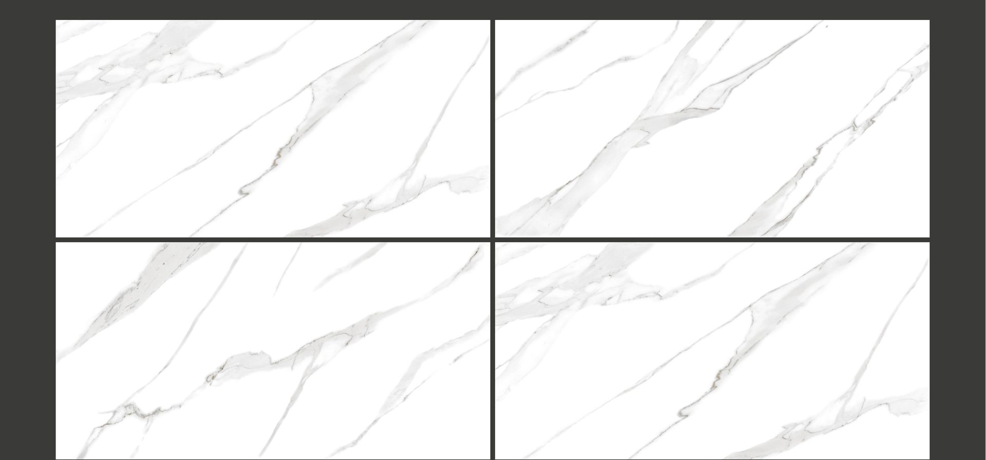 Carrelage grand format effet marbre, décor Venato Statuario, fini glossy, 600×1200mm.