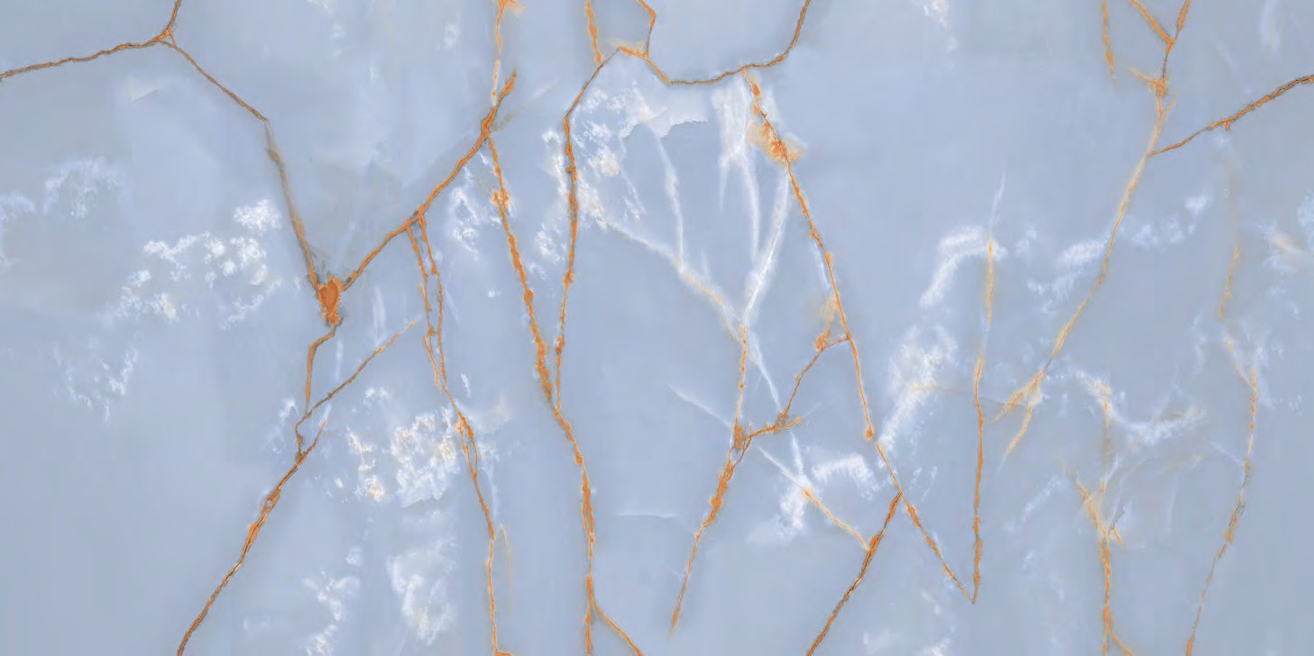 Carrelage grand format effet marbre/onyx, décor Roma Onix Azul, fini glossy, 600×1200mm.