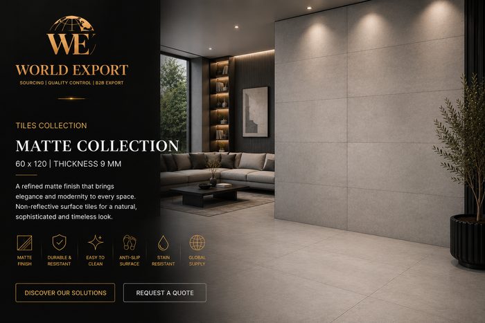 Affiche de marque World Export — Carrelage Collection Mat, finition premium.