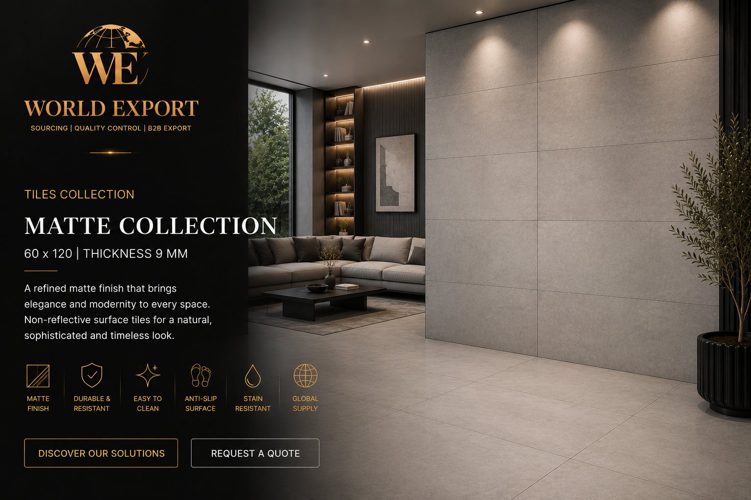 Affiche de marque World Export — Carrelage Collection Mat, finition premium.