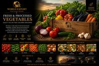 Affiche de marque World Export — Légumes : logo World Export en tête, sélection de légumes frais.