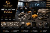 Affiche de marque World Export — Produits de pose : logo World Export en tête, outils de pose professionnels.