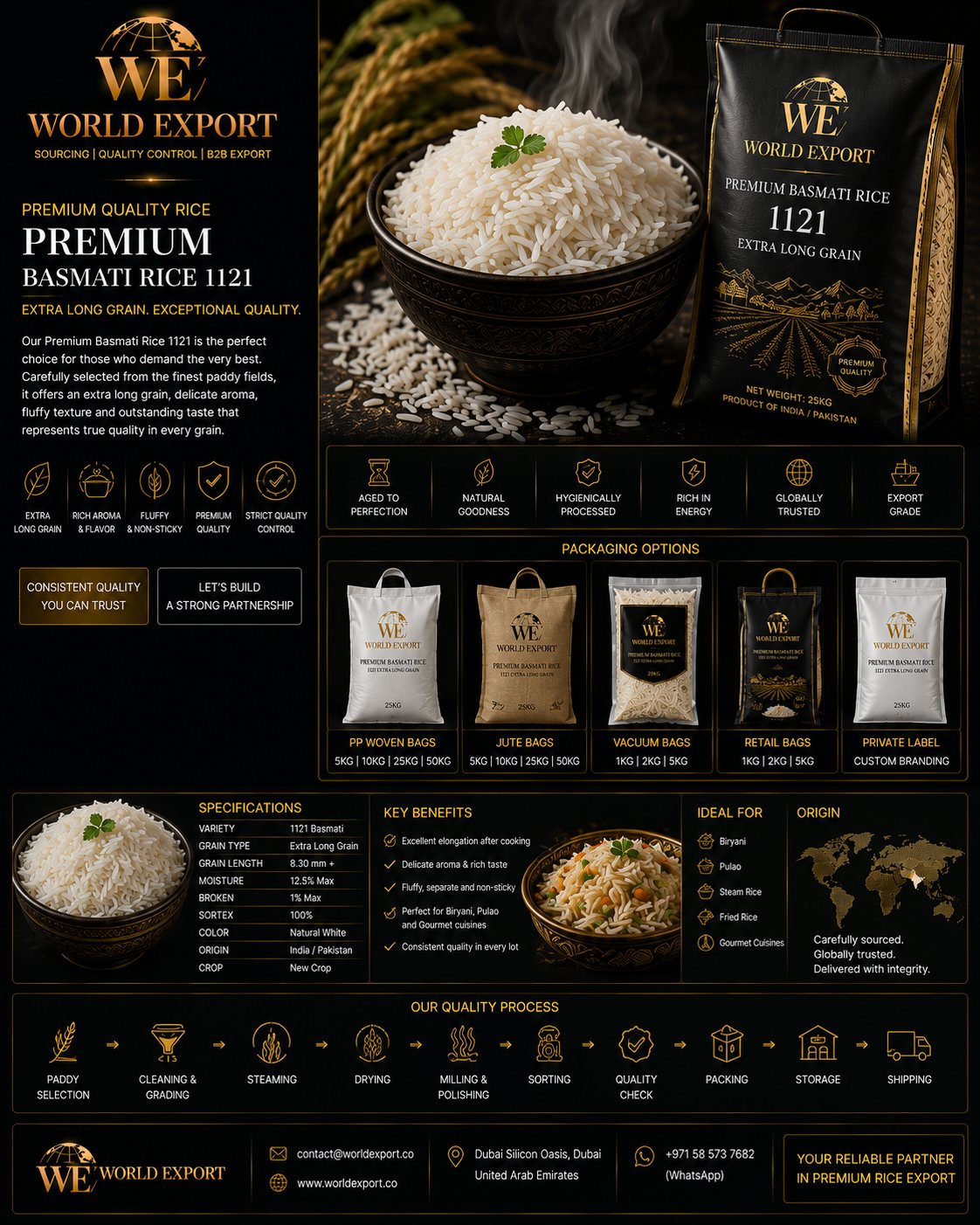 Affiche de marque World Export — riz Premium.