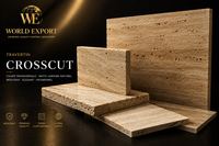 Affiche de marque World Export — Travertin Cross Cut : coupe transversale, motif linéaire naturel.