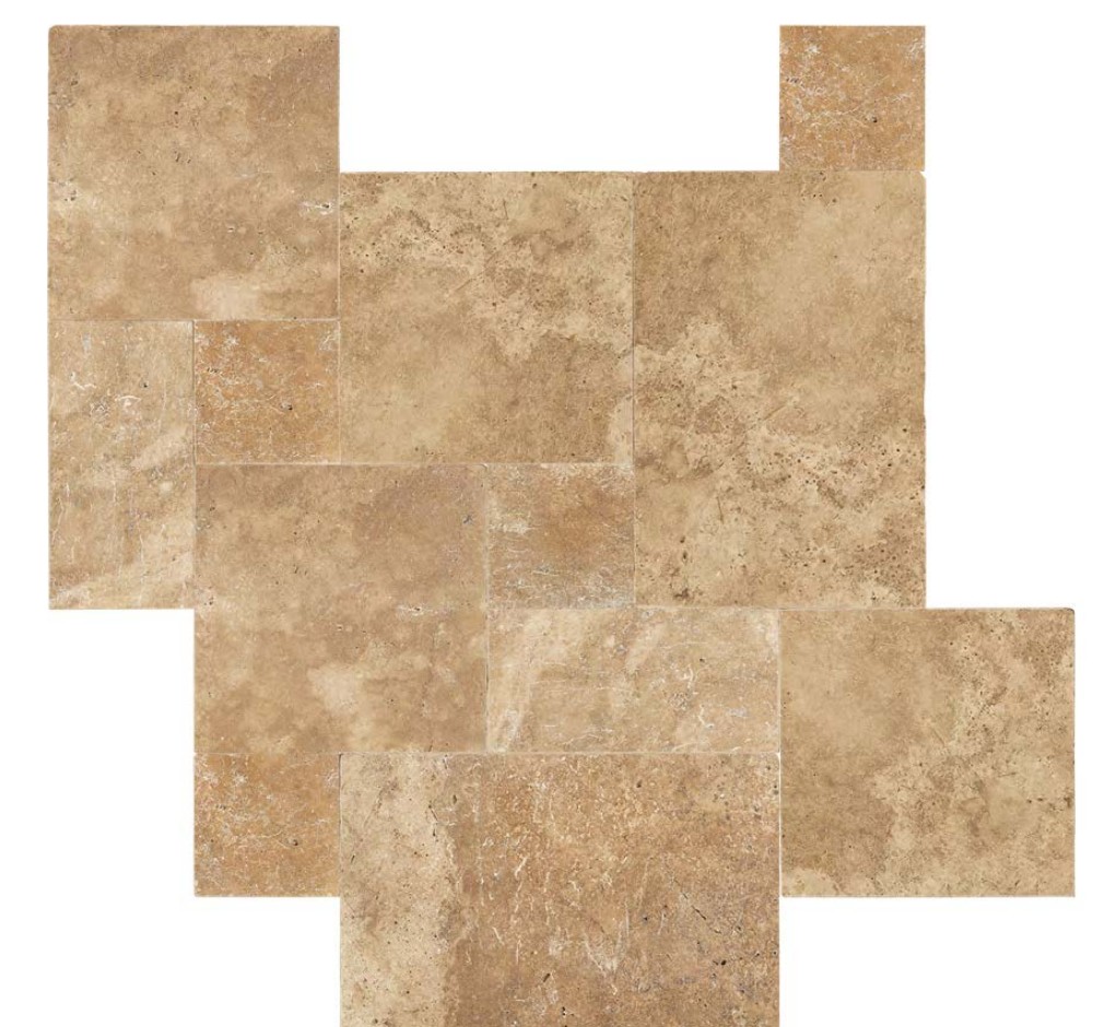 Swatch travertin Walnut, motif French Pattern, teinte brun clair.